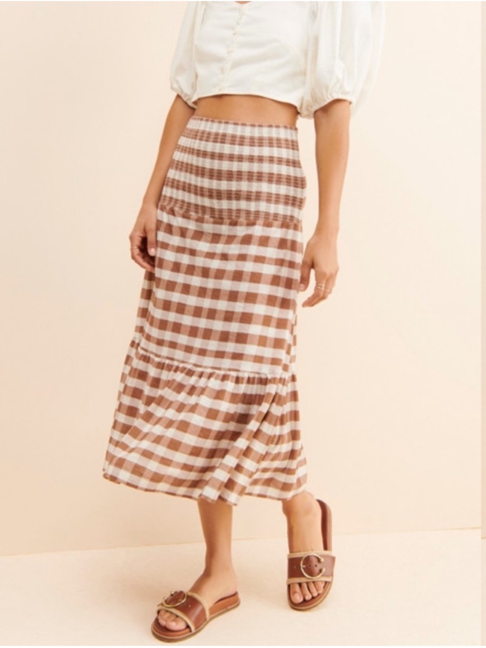 Nation LTD Brown Gingham Midi Skirt Size XS
